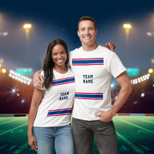 Camiseta Royal Blue Red Sports Team Name White Unisex