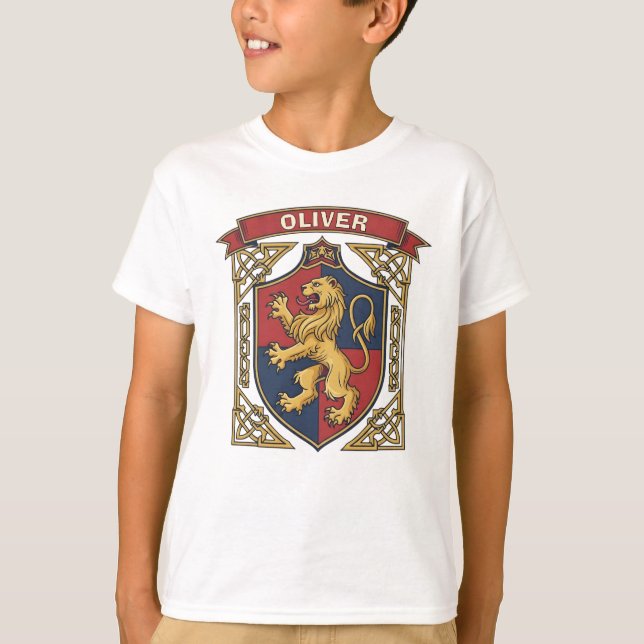 Camiseta Royal Lion Rampant Coat of Arms Celtic Knotwork (Frente)