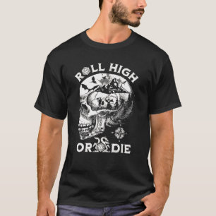 Camiseta RPG D20 Rolo de Crânio Alto de Morte