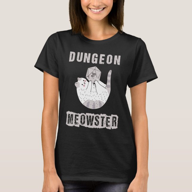 Camiseta RPG Dice D20 Polyhedral de Nerdy Dungeon Meowste (Frente)