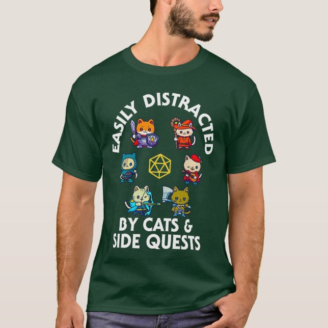 Camiseta RPG Gamer Cats Side Quest Funny Nerd ADHD Cat Men  (Frente)