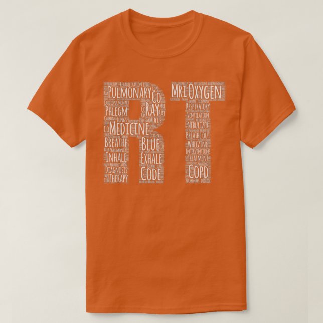 Camiseta RT Word Cloud Art Respiratory Therapist RCP RRT LR (Frente do Design)
