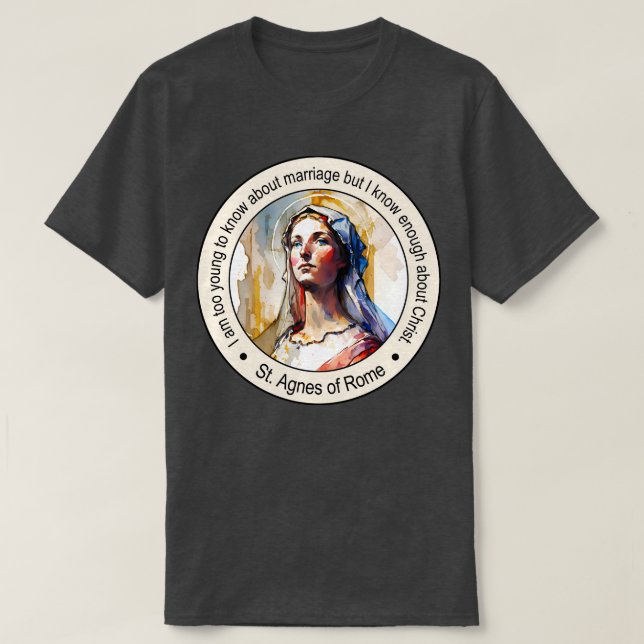 Camiseta Rua Agnes de Roma Religiosa cita presentes Inspira (Frente do Design)