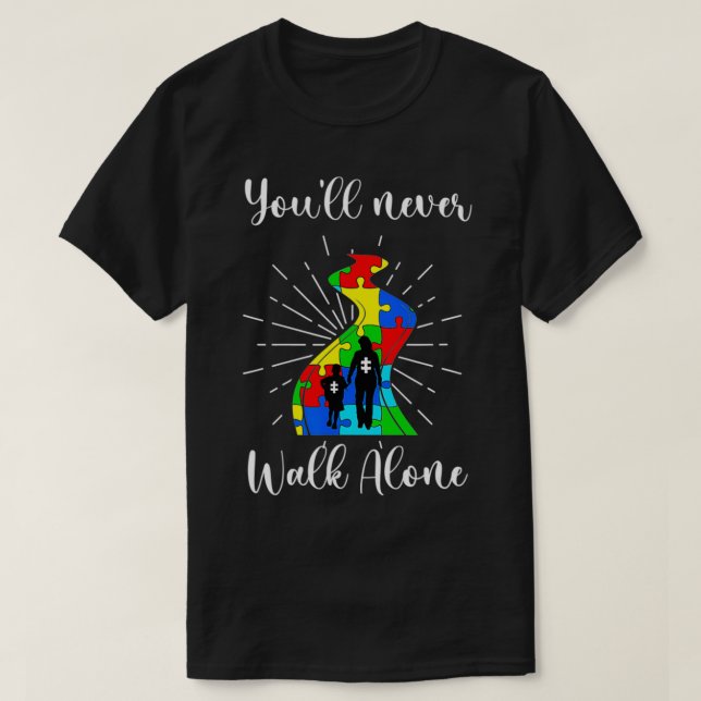 Camiseta Rua arco-íris colorida Consciência do Autismo (Frente do Design)