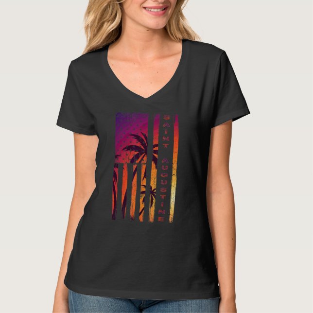 Camiseta Rua Augustine Beach Vacation Florida Sunset Palm U (Frente)