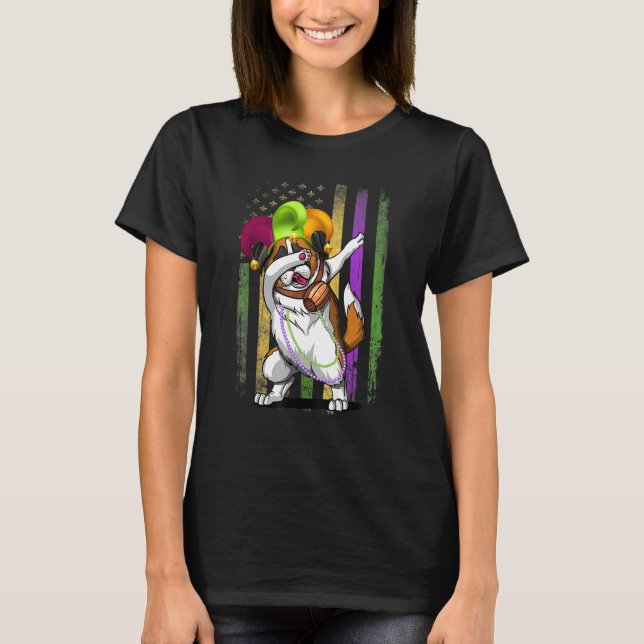 Camiseta Rua Bernard Dog Dabbing American Flag Mardi Gras M (Frente)