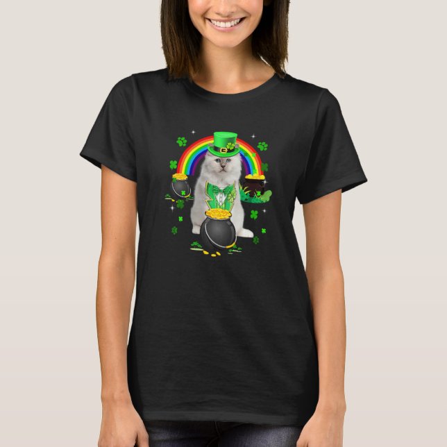Camiseta Rua Branca Engraçado Leprechaun Shamrock. (Frente)