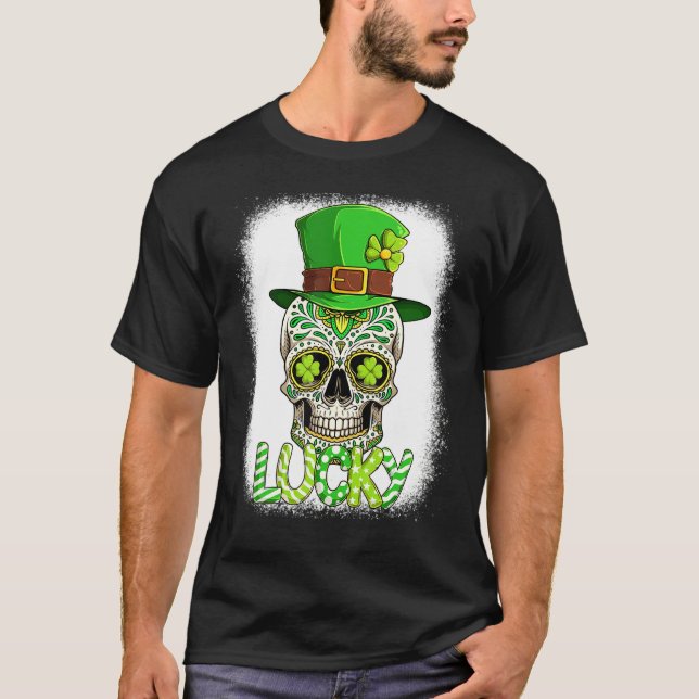 Camiseta Rua Crânio Sortudo Leprechaun Açúcar Crânio Patric (Frente)