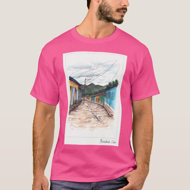 Camiseta Rua Cubana, Pintada à Mão, Longa (Frente)
