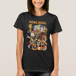 Camiseta Rua da Cidade de Hong Kong Neon Vermelho Viagem