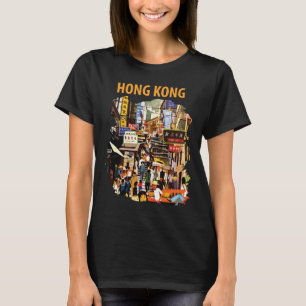 Camiseta Rua da Cidade de Hong Kong Neon Vermelho Viagem