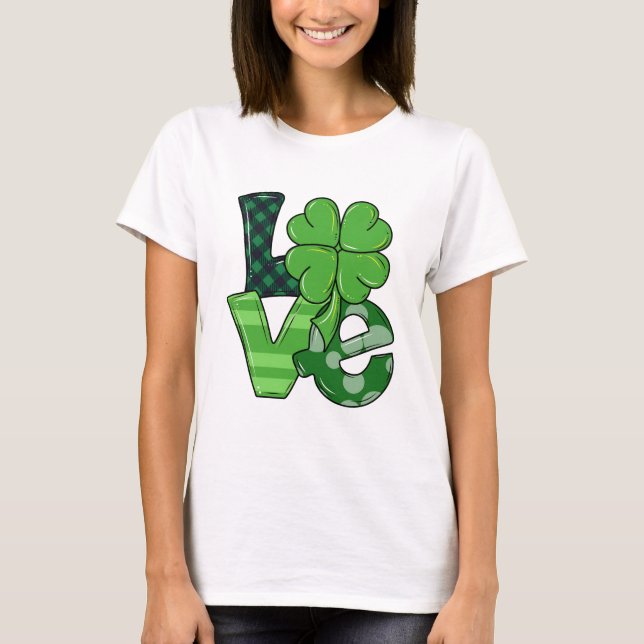 Camiseta Rua de amor irlandesa. Xadrez verde do dia de Patr (Frente)