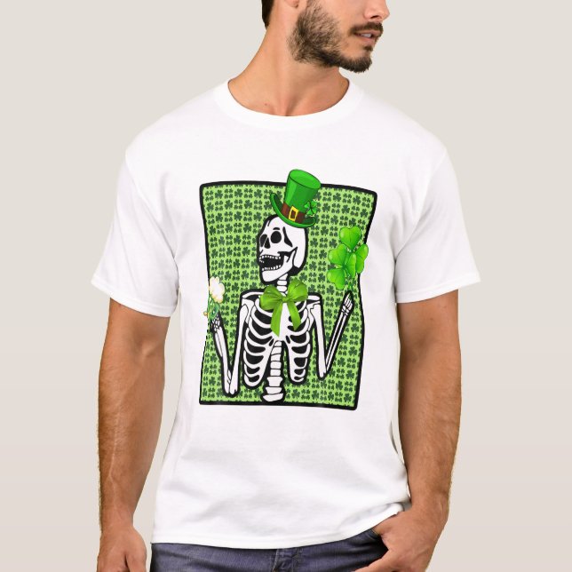 Camiseta Rua de Cerveja Verde do Bebendo Skeleton. (Frente)
