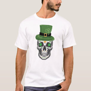 Camiseta Rua de Crânio do Açúcar Patrick Day Leprechaun Sha