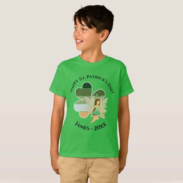 Camiseta Rua de Crianças. Dia de Patrick Shamrock Irish Fai (Frente Completa)
