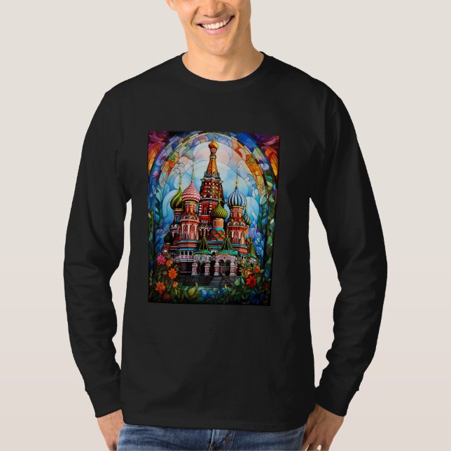 Camiseta Rua de Estilo de Vidro Manchado. Catedral de Basil (Frente)