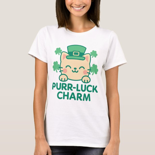 Camiseta Rua de Gato Bonito, Purr-Luck. Dia de Patrick (Frente)
