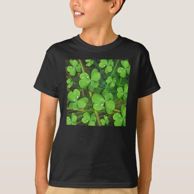 Camiseta Rua De Shamrock Verde Patrick Kids Dark T-Shirt (Frente)