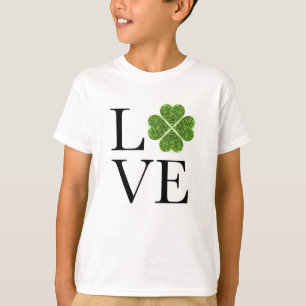 Camiseta Rua, dia de Patrick   Amor   shamrock com brilho v