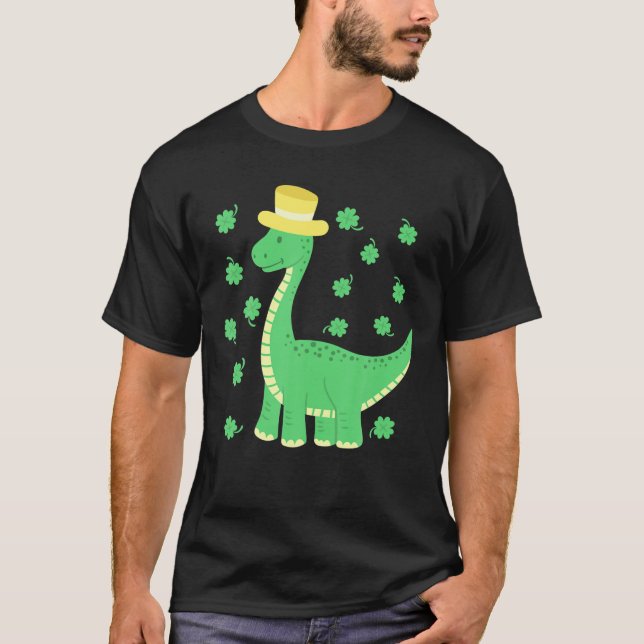 Camiseta Rua. Dia de Patrick Dinossaur Clover Leaf Irish (Frente)