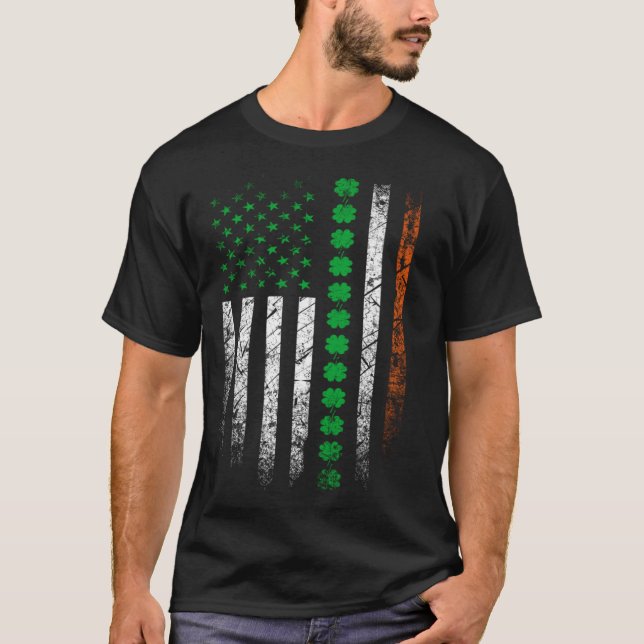 Camiseta Rua Dia de Patrick IRISH AMERICAN FLAG Ireland Sha (Frente)