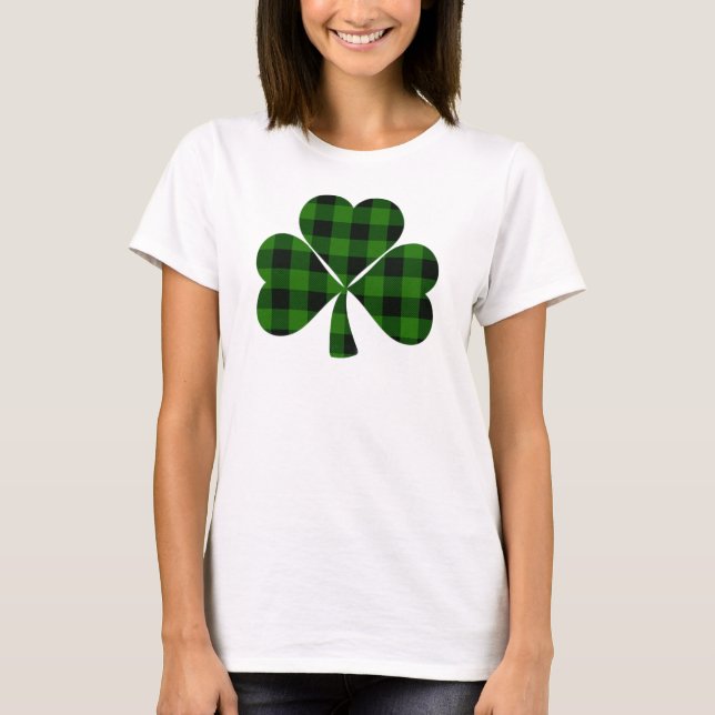 Camiseta Rua. Dia de Patrick, Shamrock verde xadrez irlandê (Frente)