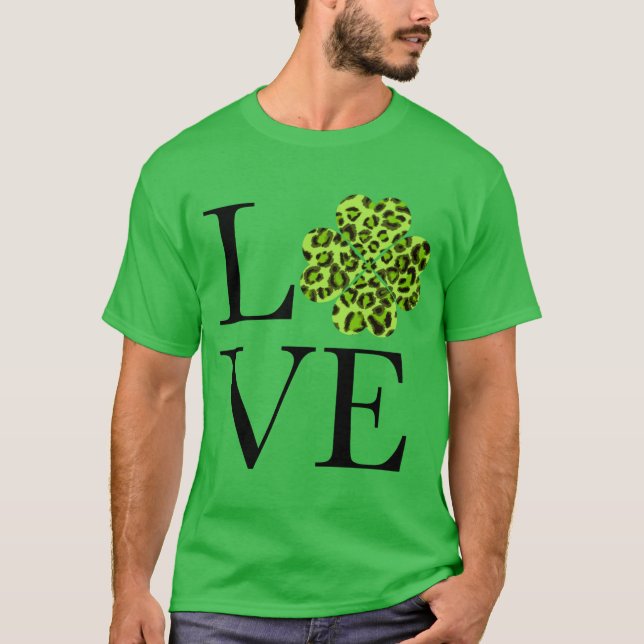 Camiseta Rua. Dia de Patty. Chita verde-leopardo-shamrock (Frente)