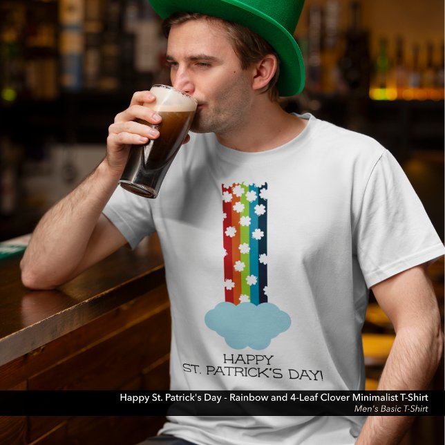 Camiseta Rua do dia de Patrick Rainbow 4-Leaf Clover Minima (Happy St. Patrick's Day T-Shirt with a Minimalist Rainbow and Four-Leaf Clover Design.)