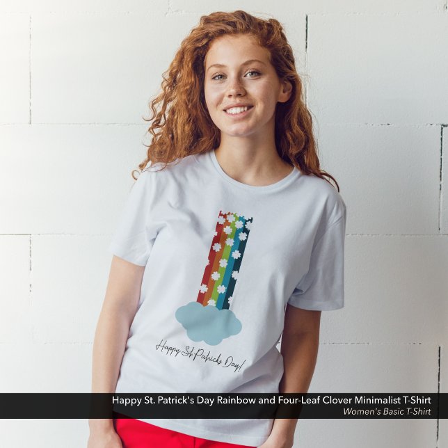 Camiseta Rua do dia de Patrick Rainbow 4-Leaf Clover Minima (Happy St. Patrick's Day T-Shirt with a Minimalist Rainbow and Four-Leaf Clover Design.)