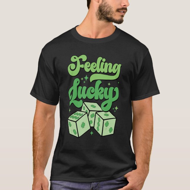 Camiseta Rua Engraçada Patrick Day Shamrock Dice Lucky W (Frente)