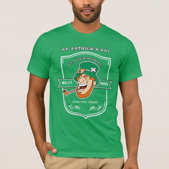 Camiseta Rua Engraçado Leprechaun. Dia de Patrick (Frente)