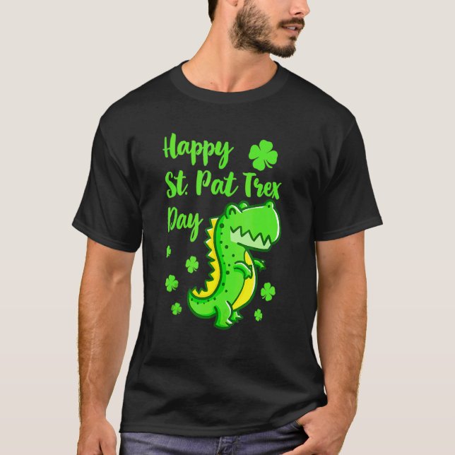 Camiseta Rua Feliz no Dia de Trex Dia de São Patrício Dinos (Frente)