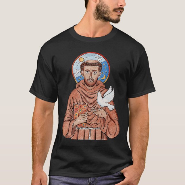 Camiseta Rua Francisco de Assisi, Patrão Santo de Animais C (Frente)
