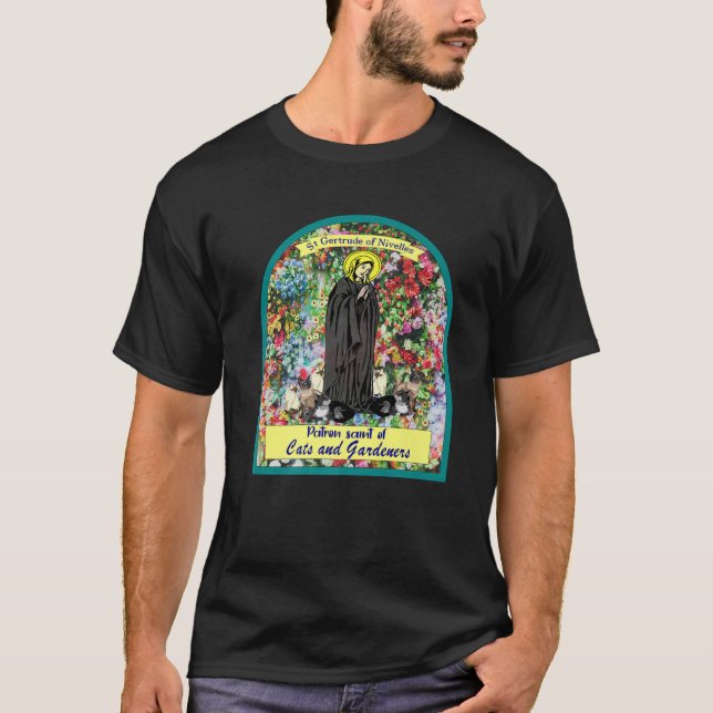 Camiseta Rua Gertrude De Nivelas. Santo Patronal De Gatos E (Frente)