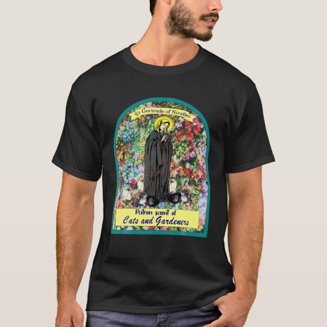 Camiseta Rua Gertrude De Nivelas. Santo Patronal De Gatos E (Frente)