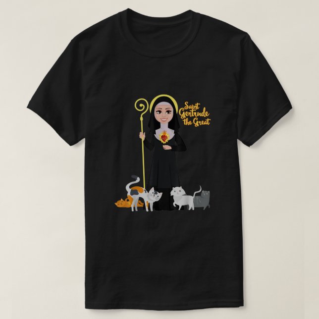 Camiseta Rua Gertrude Patron Santo de Gats Amantes do Excel (Frente do Design)
