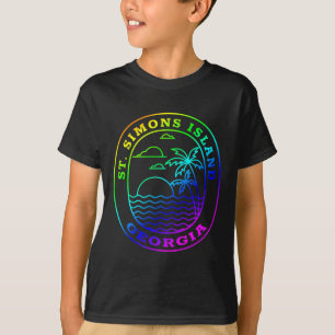 Camiseta Rua: Ilha Simons Georgia Rainbow Palm Tree Beach