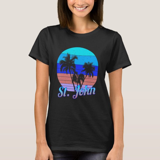 Camiseta Rua John Retro Tropical Palm Trees Férias (Frente)
