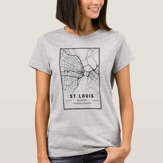 Camiseta Rua Louis, Mapa da Cidade do Missouri | Arte minim (Frente)