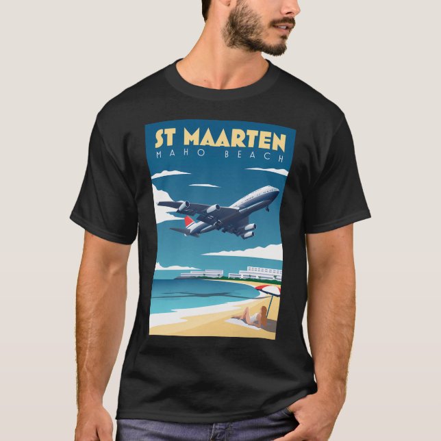 Camiseta Rua Maarten - Maho Beach Aviation (Frente)