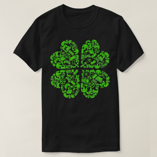 Camiseta Rua Patrick Day Gaming 4 Folha Clover Shamrock Eng (Frente do Design)