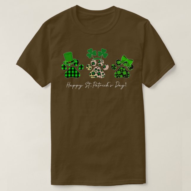 Camiseta Rua Patrick Day Paw lepard shamrock Cat Dog Mãe  (Frente do Design)
