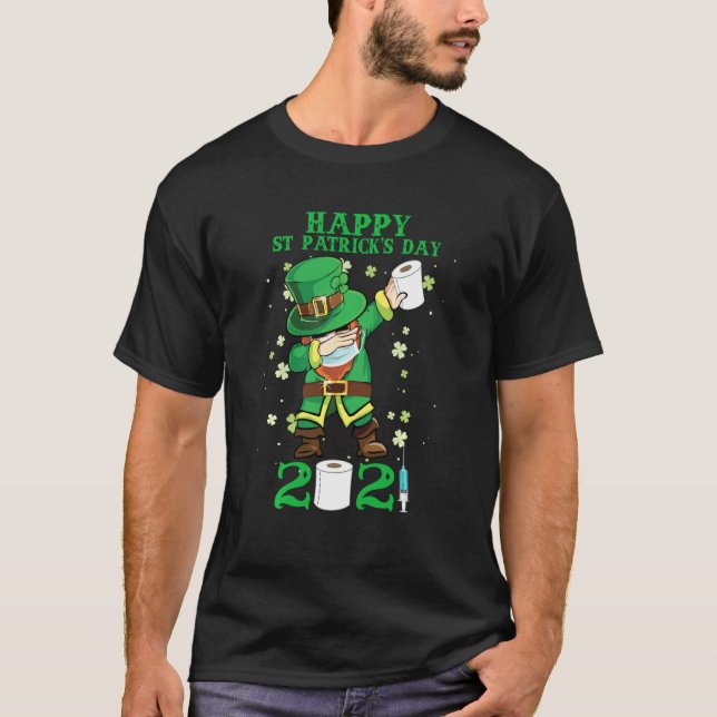 Camiseta Rua Patrick S Day Dabbing Leprechaun Em Um Menino  (Frente)
