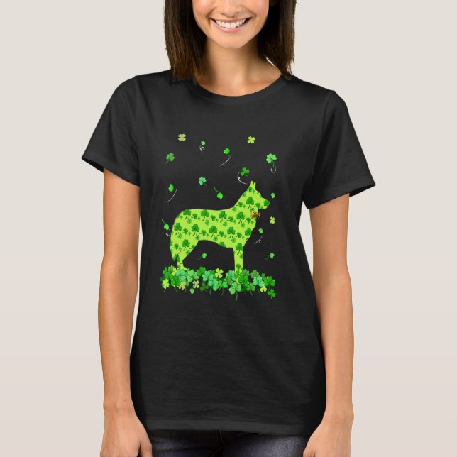 Camiseta Rua Patrick S Day Dog Siberian Husky Shamrock C Ir (Frente)
