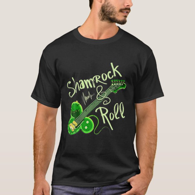 Camiseta Rua Pats Day Irish Shamrock Rolver Guitar Musi (Frente)