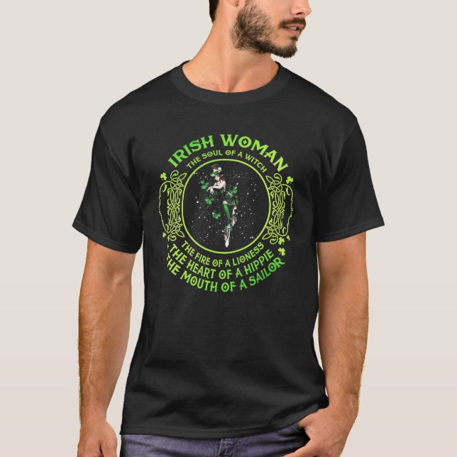 Camiseta Rua, Patty'S Day Women Irish Witch Looness Hippie  (Frente)