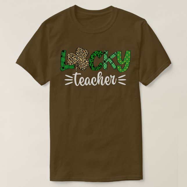 Camiseta Rua Pattys Leopard Shamrock Lucky Teacher Rua Patr (Frente do Design)
