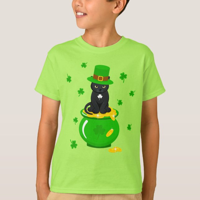 Camiseta Rua, Pote de Shamrock do Dia de Patrick de Gato Ne (Frente)