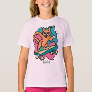Camiseta Rua Retro Cat no skateboard Engraçado