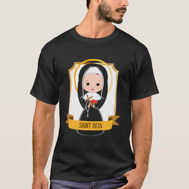 Camiseta Rua Rita De Cascia Orando Santo Patronal Católico  (Frente)